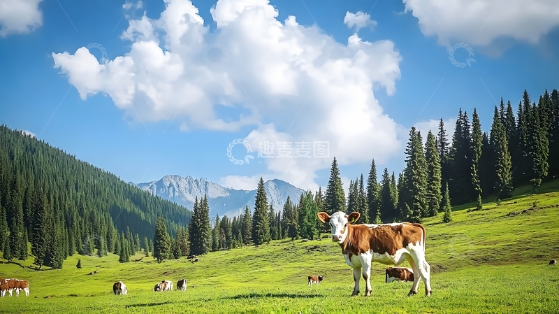 高清大图下载【趣麦麦图】草原牛群风光图