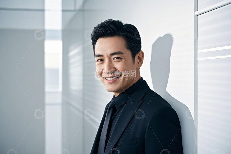 高清大图下载【趣麦麦图】商务男士靠墙微笑肖像