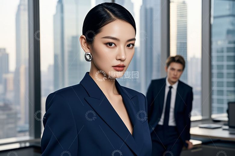 商务女性于办公室内近景特写