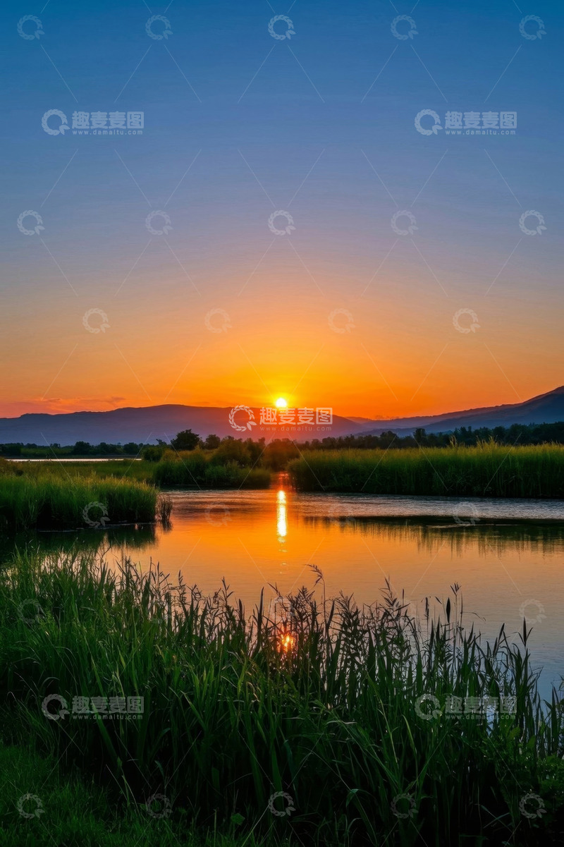 高清大图下载【趣麦麦图】湖畔日落自然风光