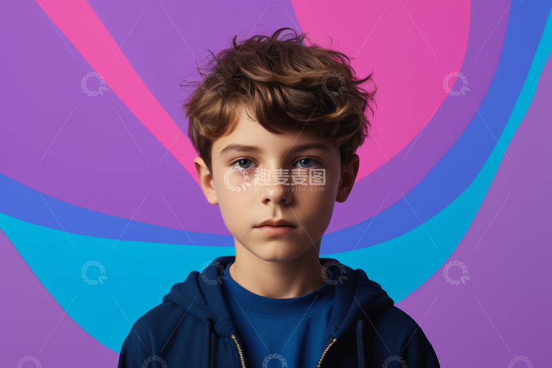 高清大图下载【趣麦麦图】小男孩彩色背景正面肖像