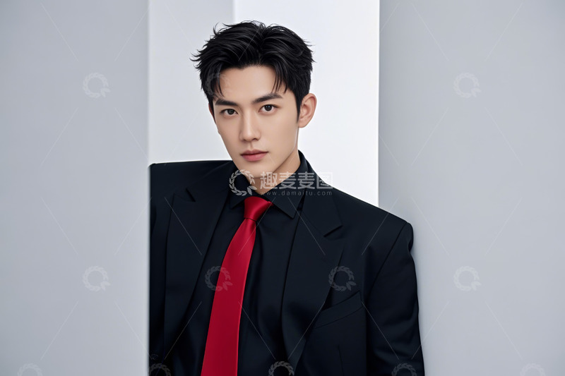 高清大图下载【趣麦麦图】身着西装系红领带的男士肖像