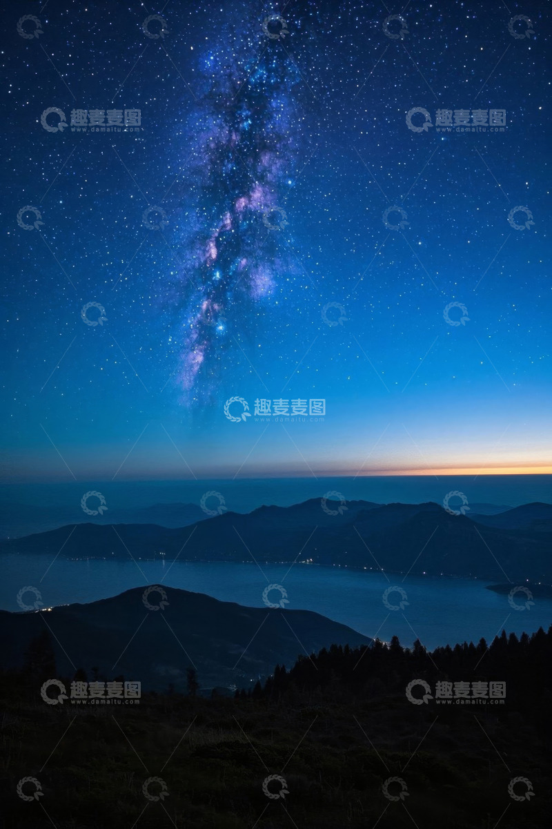 高清大图下载【趣麦麦图】夜空下山脉与银河景观