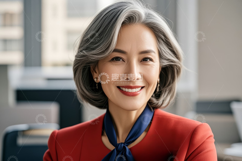 高清大图下载【趣麦麦图】灰发亚洲女性商务微笑肖像