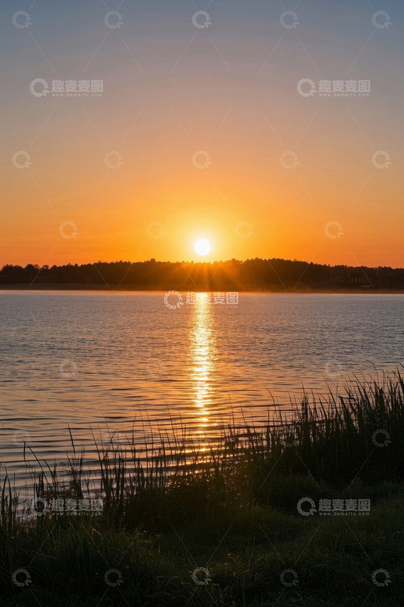 高清大图下载【趣麦麦图】湖畔日落自然景观