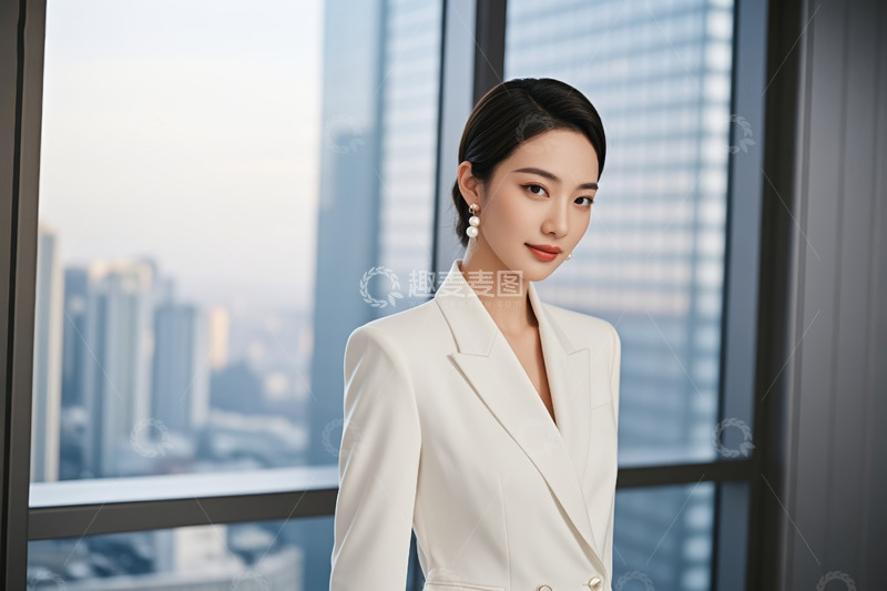 高清大图下载【趣麦麦图】身着白西装的职场女性肖像