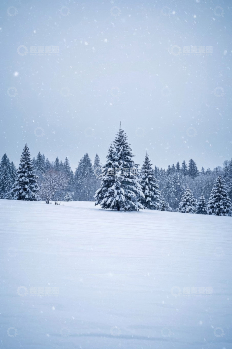 高清大图下载【趣麦麦图】冬日雪景中的雪覆森林