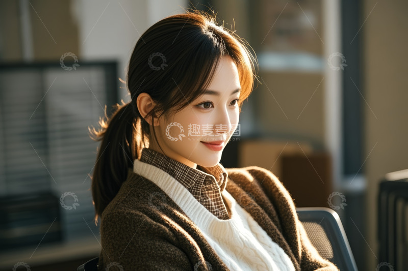 高清大图下载【趣麦麦图】室内微笑女子肖像