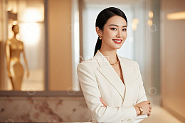 身着白西装的商务女性肖像
