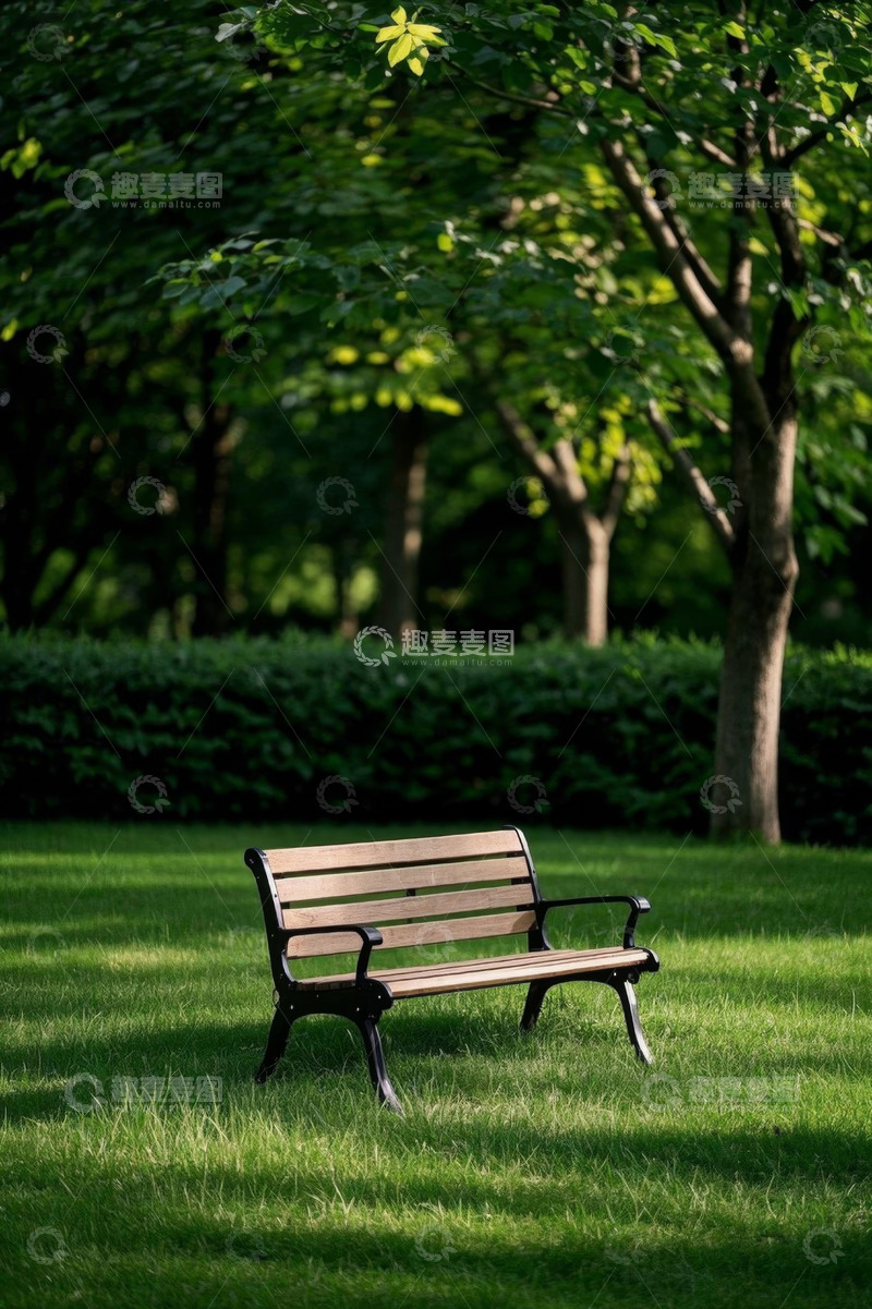 高清大图下载【趣麦麦图】公园草地旁的休闲长凳