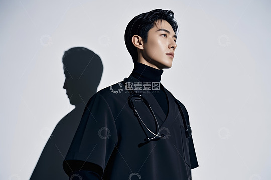 身着医疗服饰的男性侧影