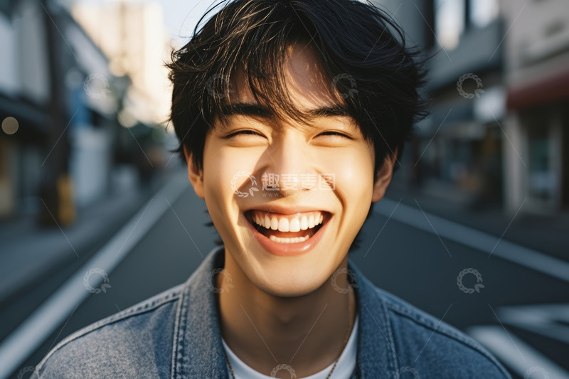 高清大图下载【趣麦麦图】街道上微笑的年轻男子