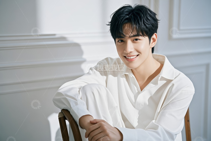 高清大图下载【趣麦麦图】年轻男子坐椅微笑肖像