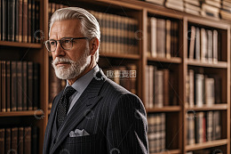 身着西装的成熟男士图书馆肖像