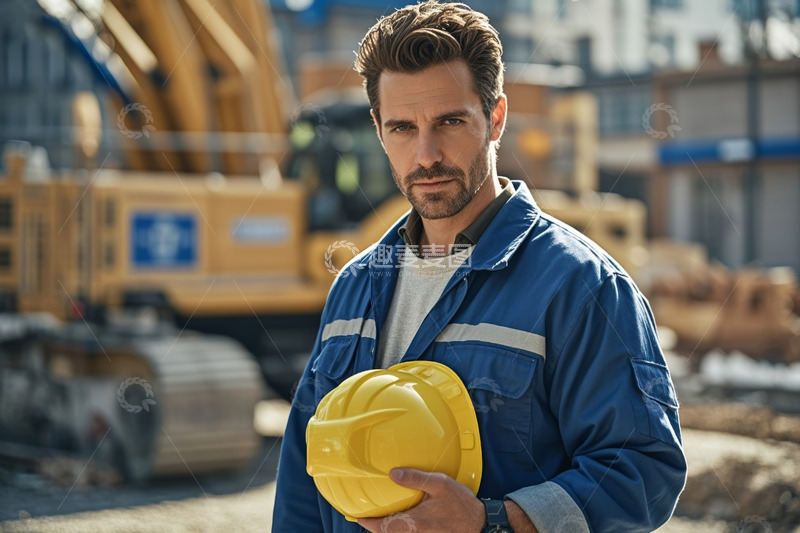 高清大图下载【趣麦麦图】工地工人手持安全帽肖像