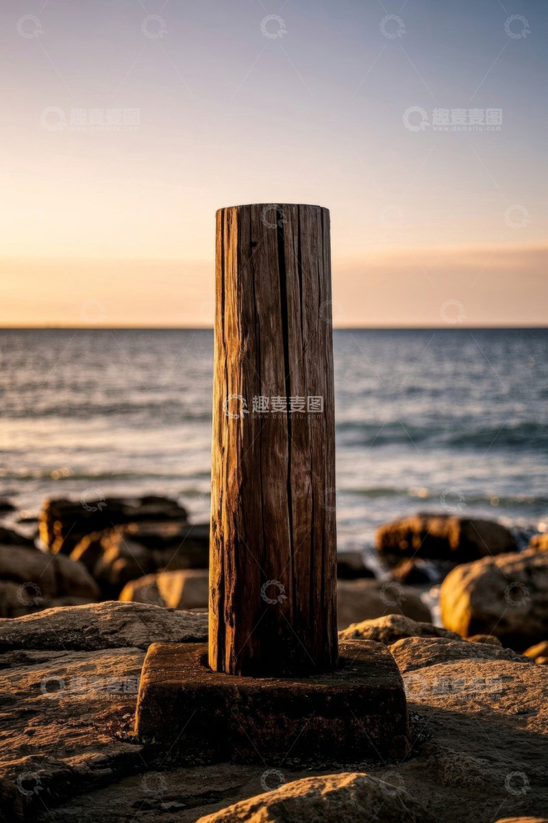 高清大图下载【趣麦麦图】海边木桩与岩石风景