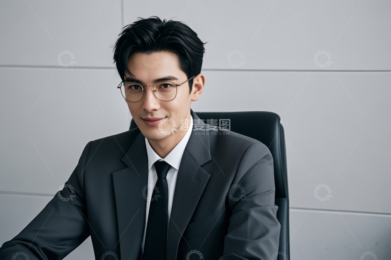 高清大图下载【趣麦麦图】西装男士坐于办公椅微笑