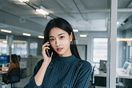 办公室内女性打电话工作场景