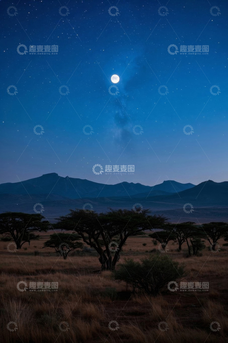 高清大图下载【趣麦麦图】非洲草原月夜风景