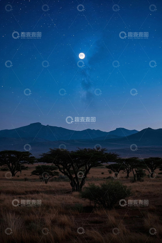 非洲草原月夜风景