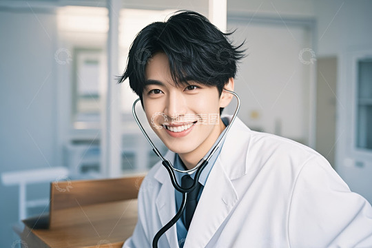 微笑男医生手持听诊器