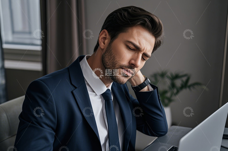 高清大图下载【趣麦麦图】西装男士办公时疲惫模样