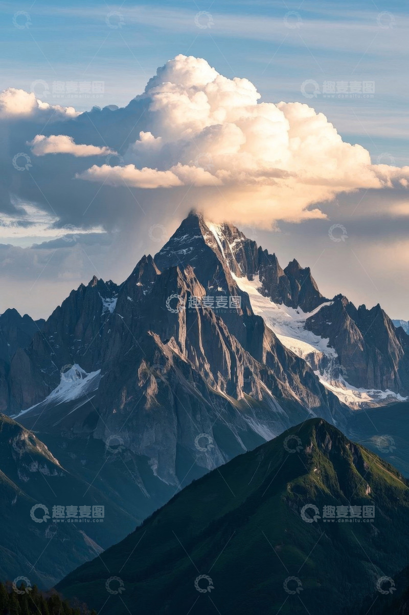 高清大图下载【趣麦麦图】雪山与云朵自然风光