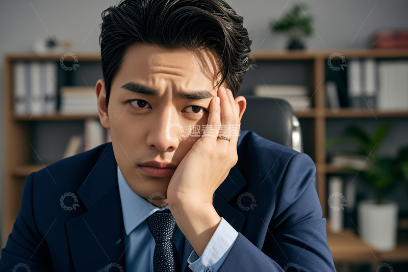 高清大图下载【趣麦麦图】身着西装的商务男士托腮沉思