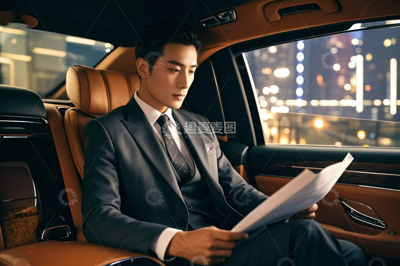 高清大图下载【趣麦麦图】商务人士车内阅读文件