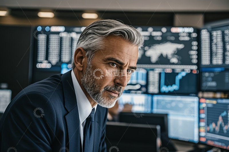 高清大图下载【趣麦麦图】商务男士于金融数据监控室