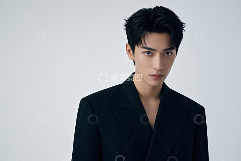 高清大图下载【趣麦麦图】身着黑色西装的年轻男性肖像