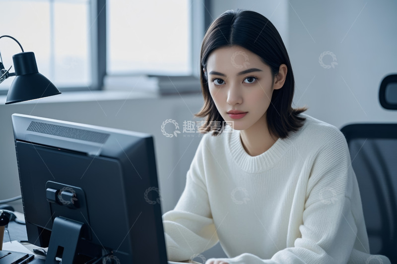 高清大图下载【趣麦麦图】办公女性专注使用计算机