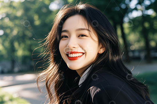 户外微笑女性人物肖像