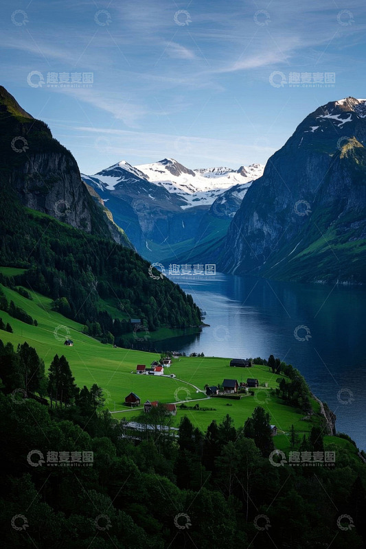 挪威峡湾自然风光全景