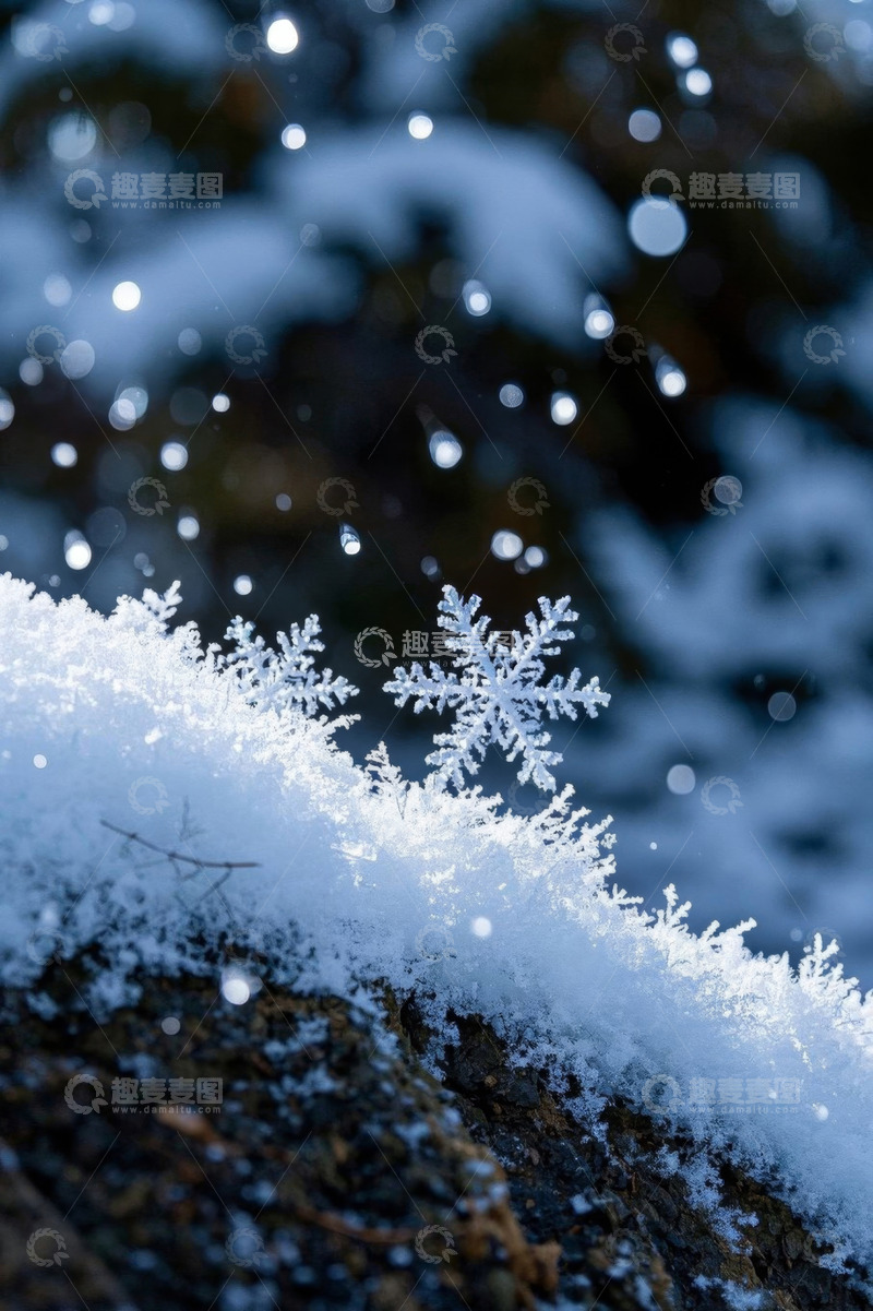 高清大图下载【趣麦麦图】微距下的雪花与积雪特写