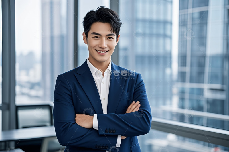 高清大图下载【趣麦麦图】身着西装男士微笑抱臂