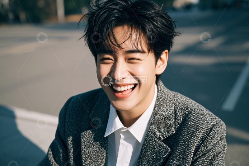 高清大图下载【趣麦麦图】户外微笑的年轻男性