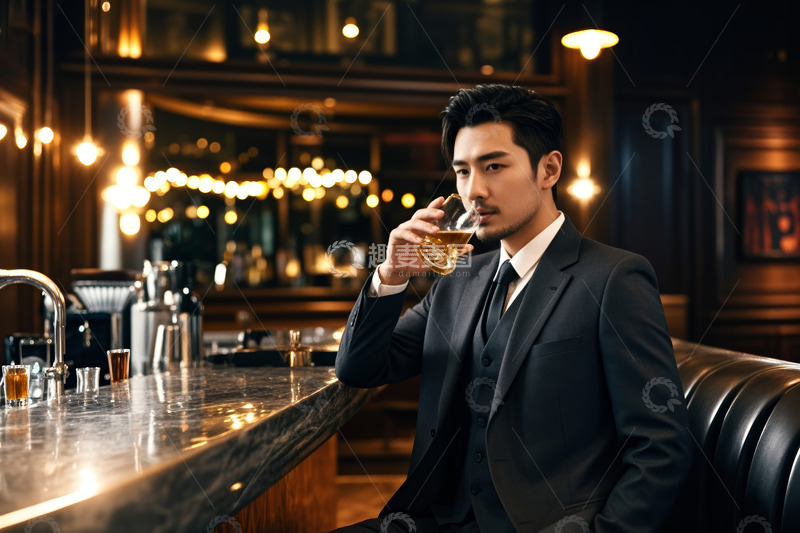 高清大图下载【趣麦麦图】西装男士在酒吧饮酒