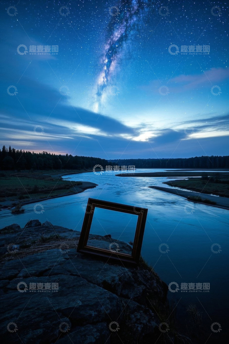 高清大图下载【趣麦麦图】河畔星空下的画框风景