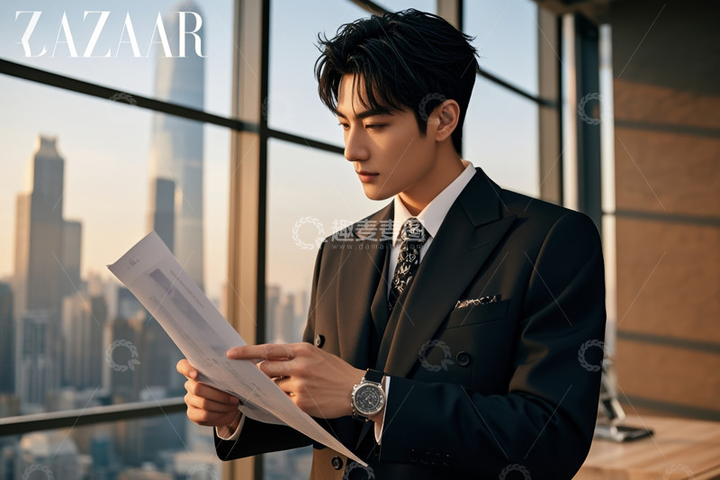 高清大图下载【趣麦麦图】商务男士窗边阅读文件