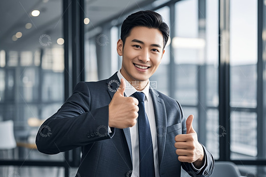 商务男士办公室竖大拇指