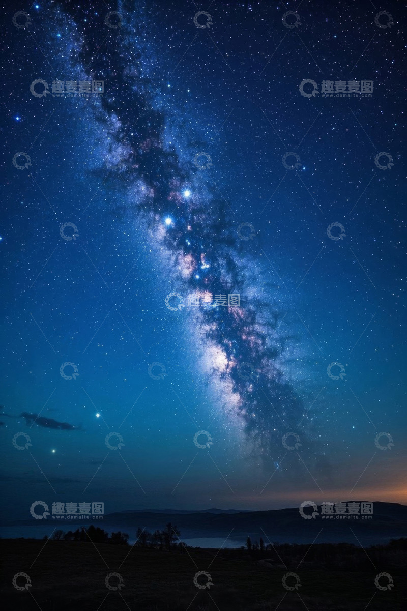 高清大图下载【趣麦麦图】夜空下的银河系与远景山峦