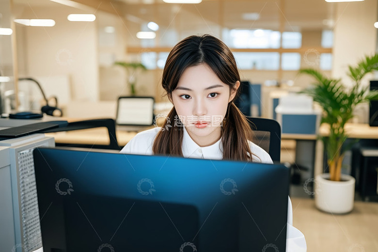 办公室内工作的年轻女性