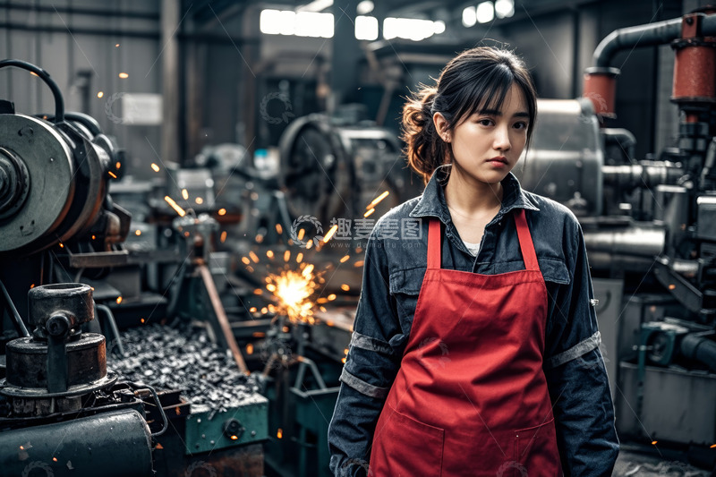 高清大图下载【趣麦麦图】工厂女工人工装形象