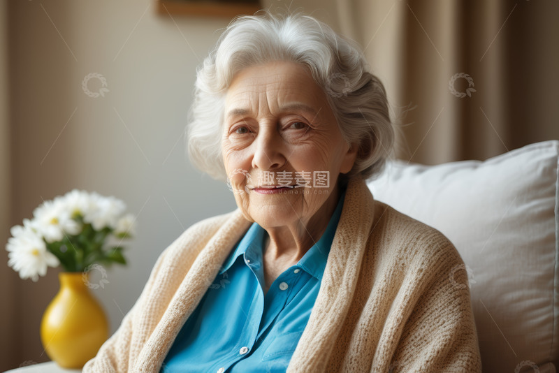 高清大图下载【趣麦麦图】居家微笑的老年女性肖像