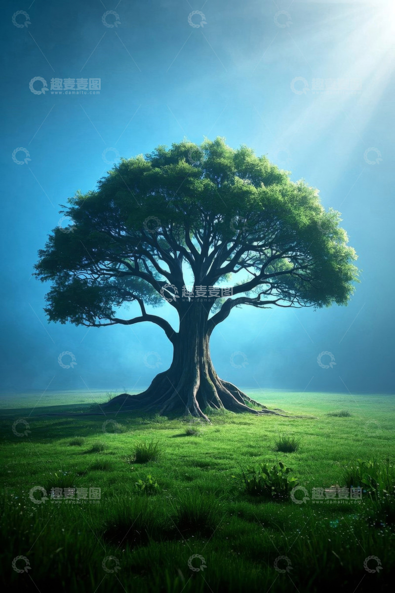 高清大图下载【趣麦麦图】旷野中挺拔的大树