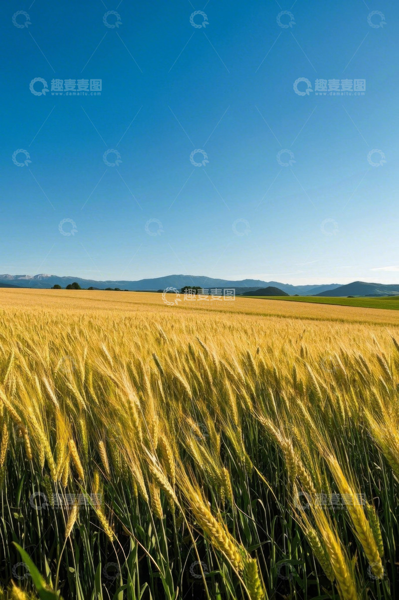 高清大图下载【趣麦麦图】金色麦田与远山蓝天景观