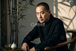 中式装扮男子坐于椅上