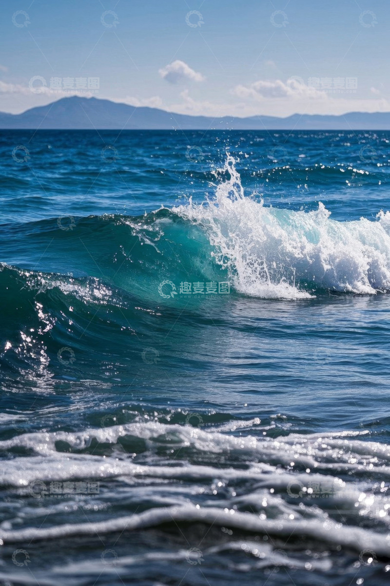 高清大图下载【趣麦麦图】蓝色海洋翻涌的浪花景象