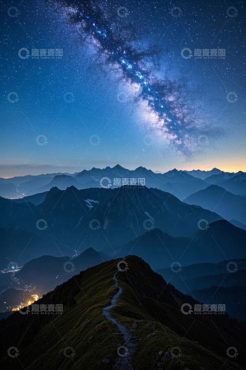 高清大图下载【趣麦麦图】山间夜景星空银河素材